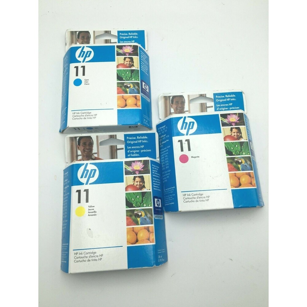 HP Genuine Lot of 3 Ink Cartridges Yellow Cyan Magenta 11 Expired NIB Free Ship